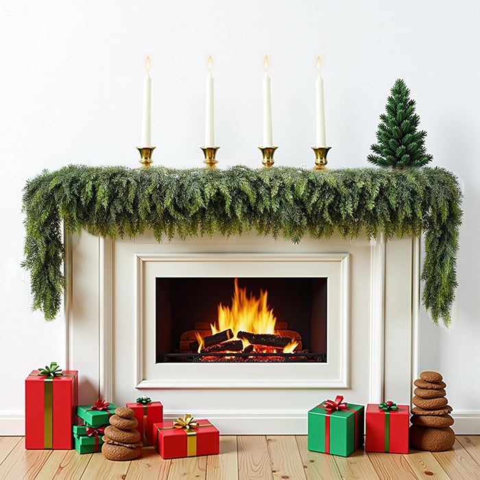 6 ft Christmas Garland, Cedar Garland, Real Touch Cypress Garlands, Green Artificial Greenery Garland for Mantel Indoor Outdoor Christmas Decorations