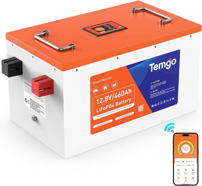 TEMGO 12V 300Ah Self-Heating LiFePO4 Lithium Battery with Smart Touch Screen & Bluetooth App, Built-in 200A BMS, 2560W Power, 5000+ Cycles, for RV, Camper, Solar, Off-Grid