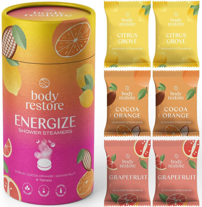 Body Restore Shower Steamers Aromatherapy 30 Pack - Christmas Stocking Stuffers for Men, Birthday Gifts for Women, White Elephant, Relaxation, Self Care - Collector’s Box