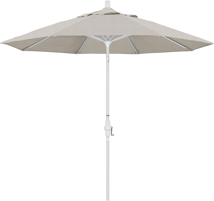 California Umbrella 9' Round Aluminum Market Umbrella, Crank Lift, Collar Tilt, White Pole, Black Olefin