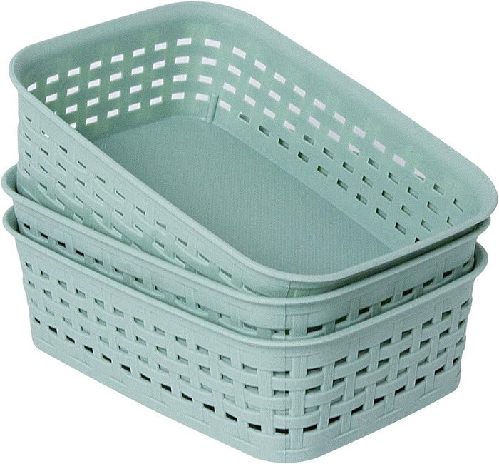 Plastic Storage Baskets for Cabinets, Household Pantry Organization with Handle,Organizer Bins for Room,Bathrooms,Under-Sink,Kitchen (White, M-3PACK)