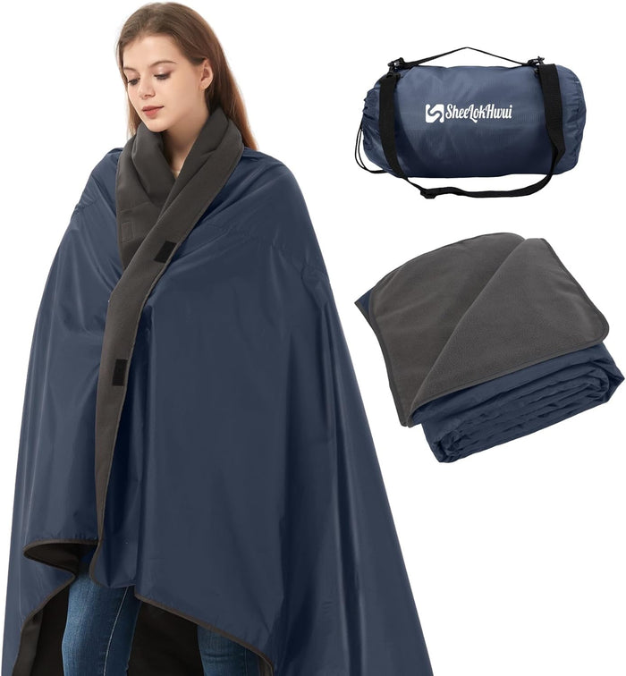 4-in-1 Large Camping Blankets - Waterproof, Windproof Fleece Outdoor Blankets for Stadium, Sports, Car, Concert - 81"x57", Portable (Dark Gray)