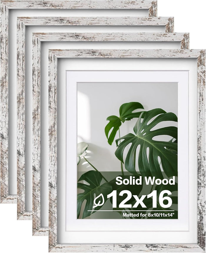 Egofine 8x10 Picture Frames Set of 4, Made of Solid Wood Covered by Plexiglass 4x6 and 5x7 with Mat or 8x10 without Mat, for Table Top Display and Wall Mounting Photo Frame Black