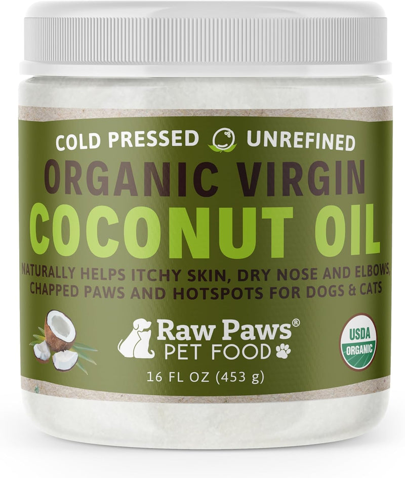 Raw Paws Virgin Organic Coconut Oil for Dogs & Cats, 4-oz - Treatment for Itchy Skin, Dry Nose, Paws - Hot Spot Lotion - Natural Hairball Remedy for Cats