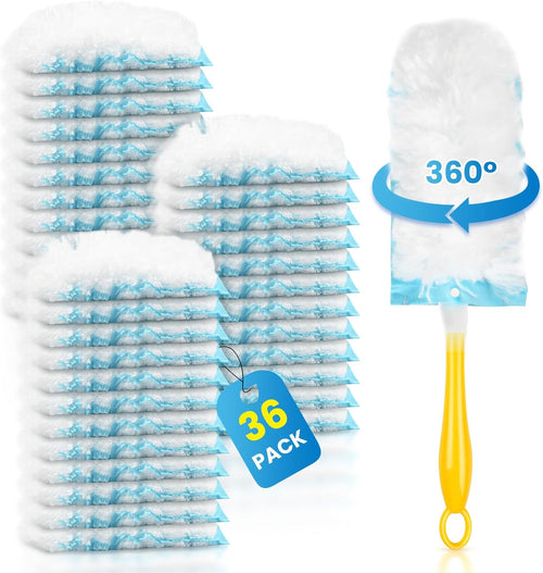 36 Pack Duster Refill for Swiffer Duster, 360°Heavy Duty Duster Refills Kit, Strong Electrostatic Adsorption Technology, Suitable for Furniture, Curtains, Offices and Other Scenes with 1 Short Handle