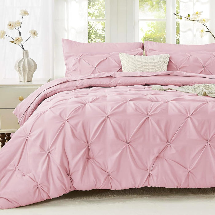 Sasttie Twin XL Comforter Set, 5-Piece Bed in a Bag, Pintuck Bedding Sets for All Season, Includes Comforter, Flat Sheet, Fitted Sheet, Pillowcase and Pillowsham, Mint