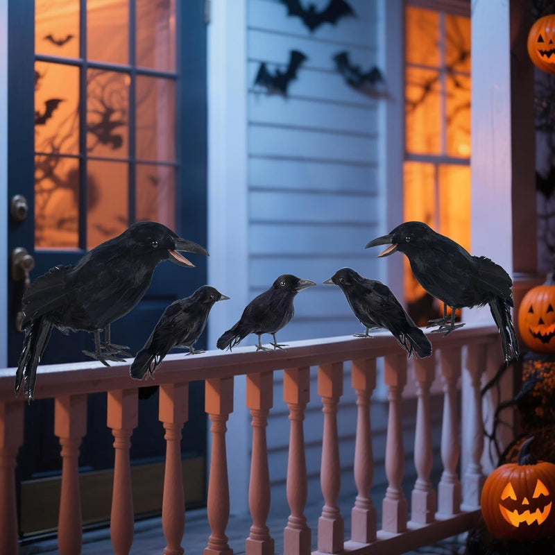 DR.DUDU Halloween Crows & Ravens Decor - Black Crow Halloween Decorations Indoor/Outdoor, Scary Fake Raven for Cemetery Fence, Haunted House, Fireplace