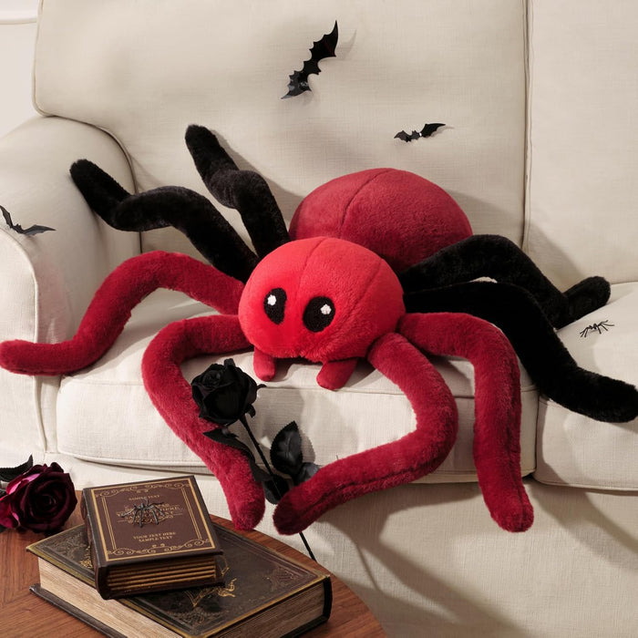 Phantoscope Happy Halloween Spider Shaped Throw Pillow, Faux Fur Fluffy Tarantula Shaped Halloween Cushion Pillow, White, 9 x 16 inch