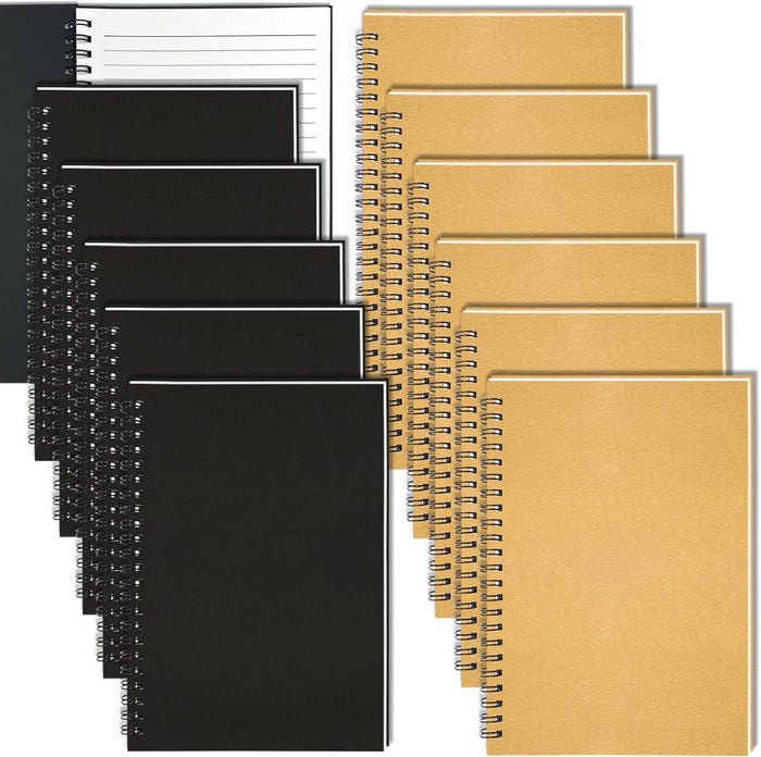 GINMLYDA 12Pack Small Spiral Notebook A5, 8.25x5.5” 120 Lined Pages Wide Ruled Spiral Journal Bulk Blank Kraft Cover Spiral Bound Notebook & Writing Pads for Home Office Meeting Work Note Taking