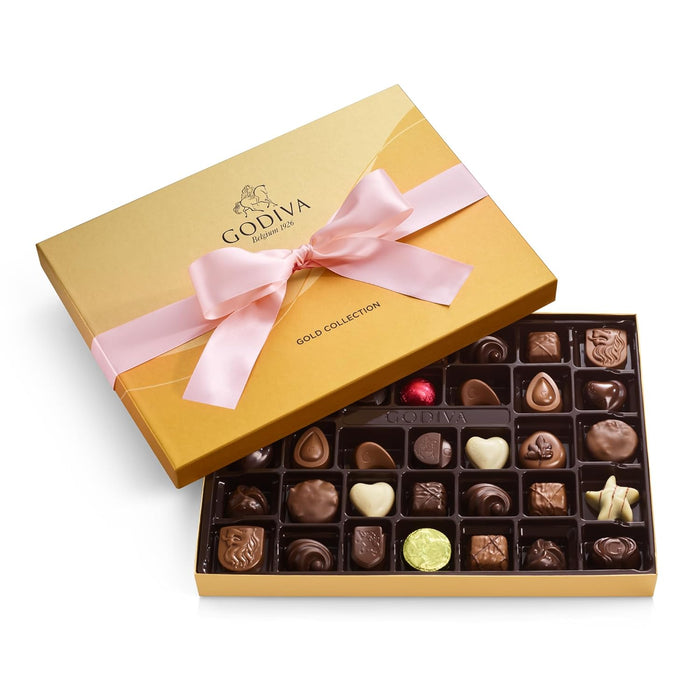Godiva Gold Assorted Chocolate Gift Box, Belgian Dark and Milk Chocolates with Pralinés, Ganaches & Caramels, Gourmet Gift for Birthdays, Holidays, Non-GMO & Kosher, 8 Pc