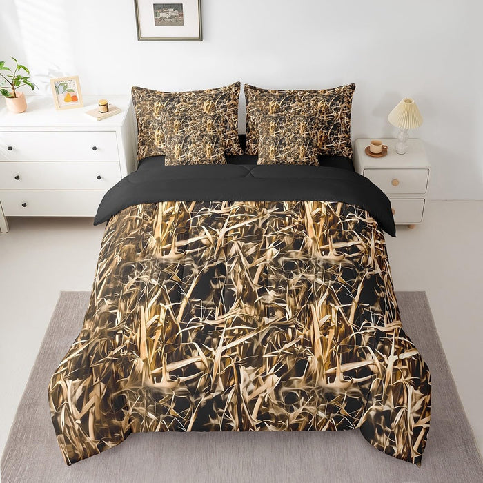 Feelyou Duck Hunter Green Camouflage Hunting 7 Pieces Bedding Set, Queen Size Black Brown All Season,Bed in a Bag with Comforter, Sheets, Pillowcases Camo Army Bed Set Breathable Wild Room Decor