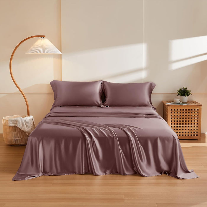 THXSILK Silk Sheet Set 4Pcs, 6A+ Top Grade 100% Natural Mulberry Silk Bed Sheets Luxury Bedding Sets Ultra Soft Durable, 1 Fitted Sheet, 1 Flat Sheet and 2 Pillow Shams (Queen, Pearl White)