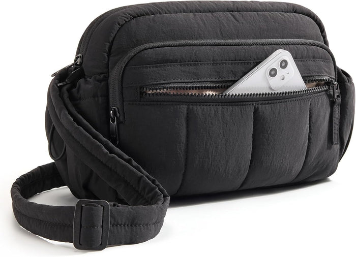 BAGSMART Cross Body Purse, Mini Crossbody Bags for Women Travel Purse, Puffy Shoulder Handbag Wallet with RFID Blocking Slots, Dark Brown