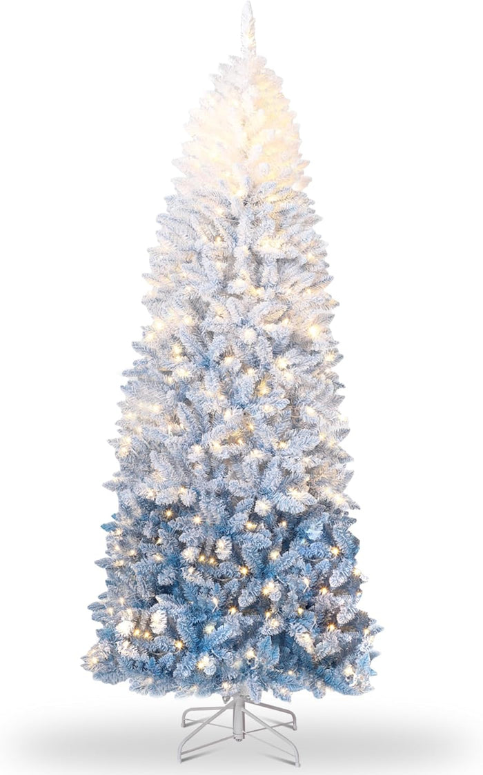 GarveeHome 6Ft Prelit Black Christmas Tree with Lights Halloween Tree Slim Artificial Halloween Christmas Tree Artificial Pencil Tree Automatic Branches for Home, Office, Party Decoration