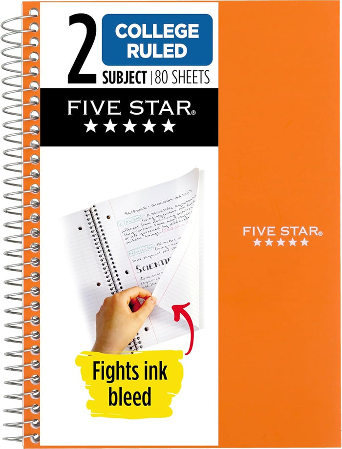 Five Star Spiral Notebook, 2 Subject, College Ruled Paper, 6" x 9-1/2", 80 Sheets, Fights Ink Bleed, Water Resistant Cover, Tidewater Blue (840029CG1-ECM)