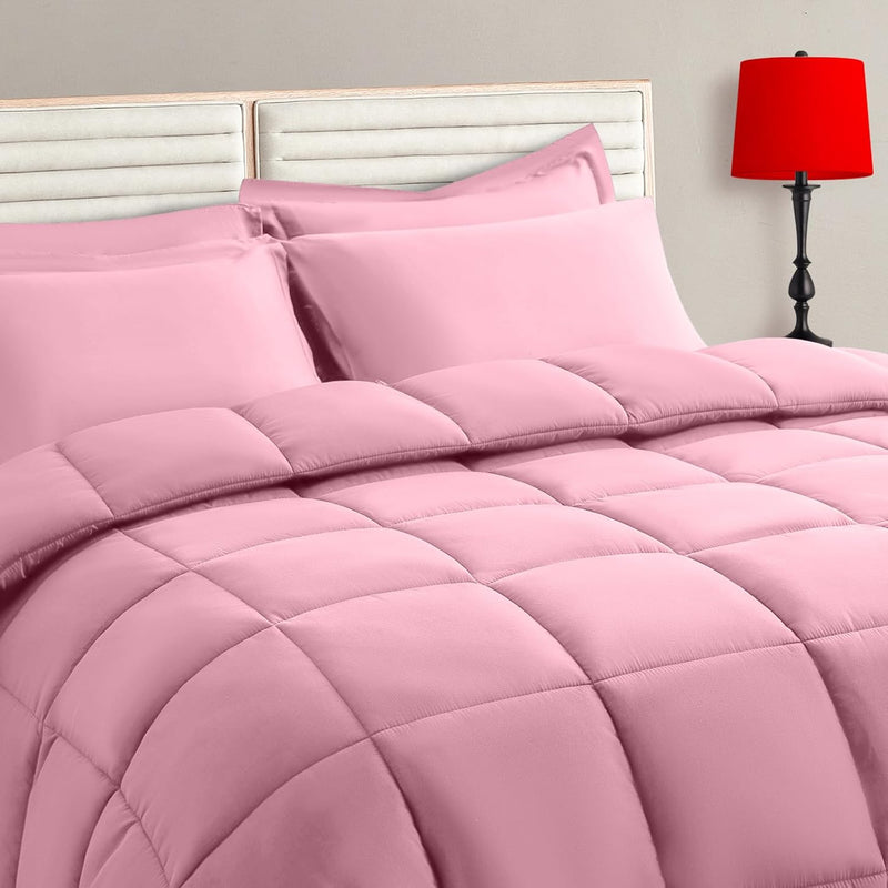 Purple Twin Size Comforter Set - 5 Pieces, Bed in a Bag Bedding Sets with All Season Soft Quilted Warm Fluffy Reversible Comforter,Flat Sheet,Fitted Sheet,1 Pillow Shams,1 Pillowcases