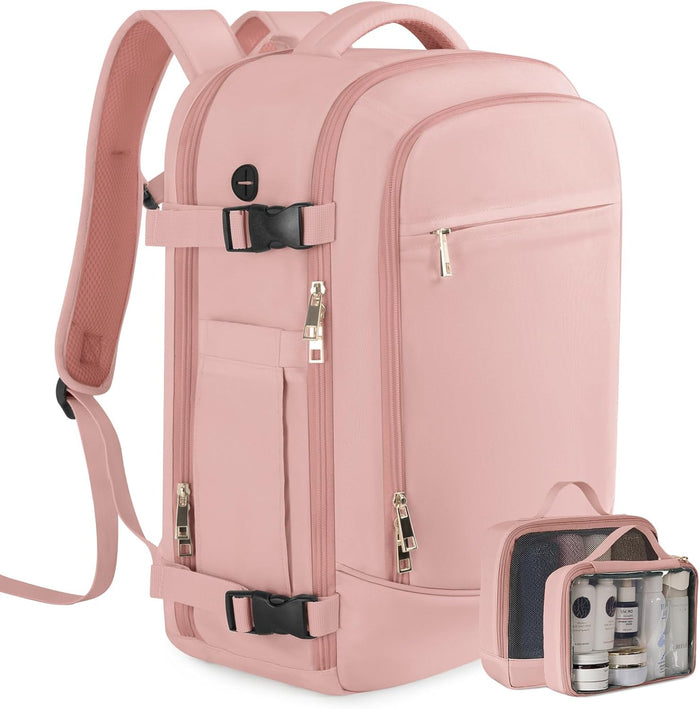 Travel Backpack, Large Backpack for Men Women, Flight-approved Carry-on Backpack, 40L Personal Item Travel Backpack, Travel Essentials, Pink