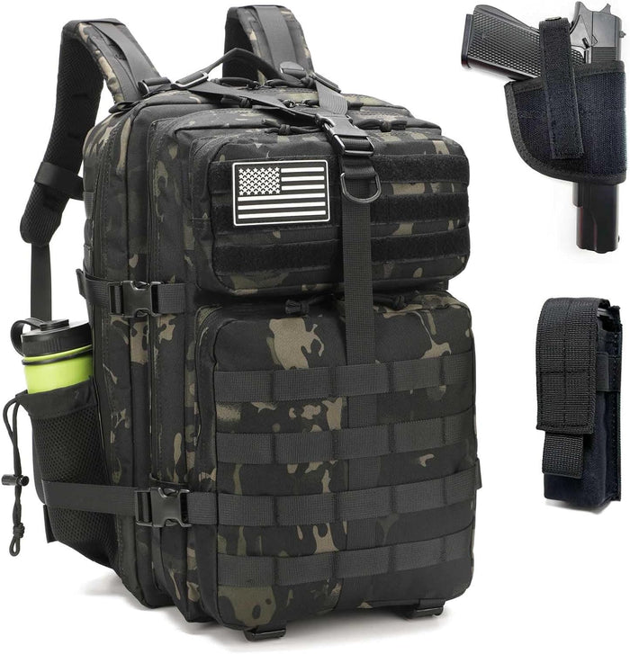 Tactical Military Backpack for Men and Women, 45L Gym Backpacks, 3-Day Assault Pack Bug Out Bag Large MOLLE Daypack for Rucking Hiking Fishing Camping(Black)