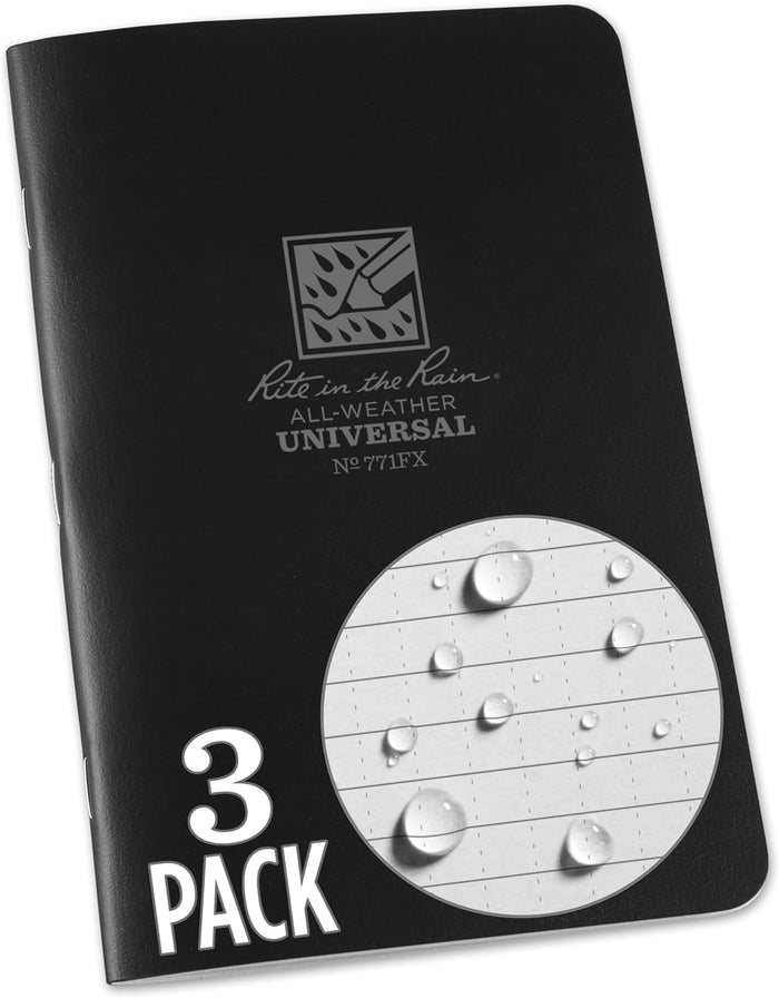 Rite In The Rain Weatherproof Stapled Notebook, 4.625" x 7", Orange Cover, Universal Pattern, 3 Pack (No. OR71FX)