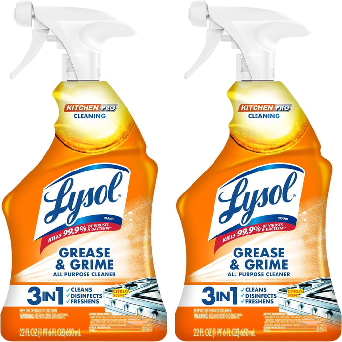 Lysol Pro Kitchen Spray Cleaner and Degreaser, Antibacterial All Purpose Cleaning Spray for Kitchens, Countertops, Ovens, and Appliances, Citrus Scent, 22oz