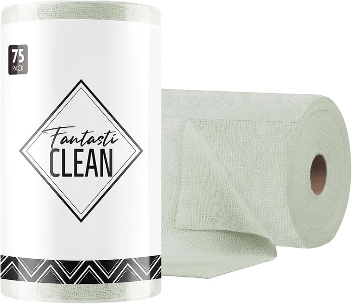 Fantasticlean Microfiber Cleaning Cloth Roll -75 Pack, Tear Away Microfiber Towels, 12" x 12", Reusable, Washable, Scratch Free, Ultra Absorbent Dish Rags for Car, Home, Garage or Shop (Pink)