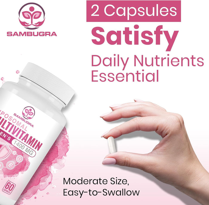 Liposomal Multivitamin for Women 1400MG - Womens Daily Multi Vitamins Supplements with Iron, Vitamin A, C, D, E and B Complex for Immune Health, Hair & Skin Support for Women 18+，60 Vegan Capsules