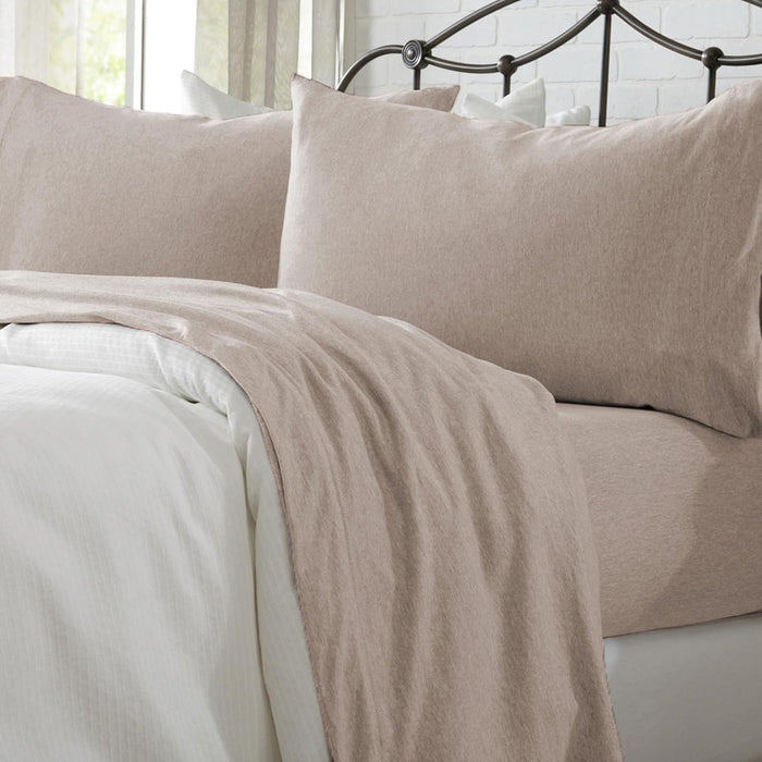 Cotton Jersey Knit California King Sheet Set - Ultra-Soft, Stretchy, Heathered Melange Light Grey Bed Sheets - Cozy, Soft T-Shirt Sheet & Pillowcase Set