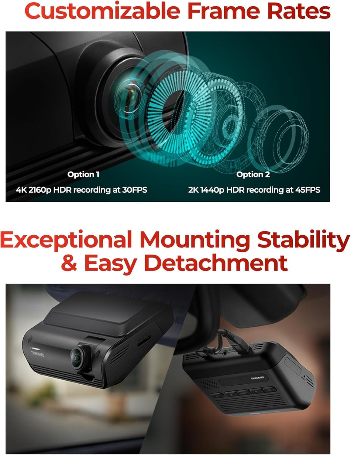 THINKWARE ARC 700 4K Front and 2K Rear Dash Cam - Wi-Fi, GPS, HDR, Parking Mode, Radar Compatible, Speed/Red Light Alerts, Included 64GB MicroSD, Hardwiring Cable