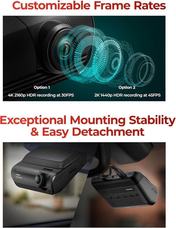 THINKWARE ARC 700 4K Front and 2K Rear Dash Cam - Wi-Fi, GPS, HDR, Parking Mode, Radar Compatible, Speed/Red Light Alerts, Included 64GB MicroSD, Hardwiring Cable