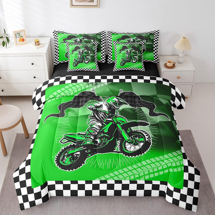 Feelyou Cool Motocross 7 Pieces Beeding Set Twin Size Dirt Bike Bed Set Ultra Soft Motorcycle Racer Bed in a Bag with Comforter, Sheets, Pillowcases for Girls Boys Room Decor Racing Motocross Rider