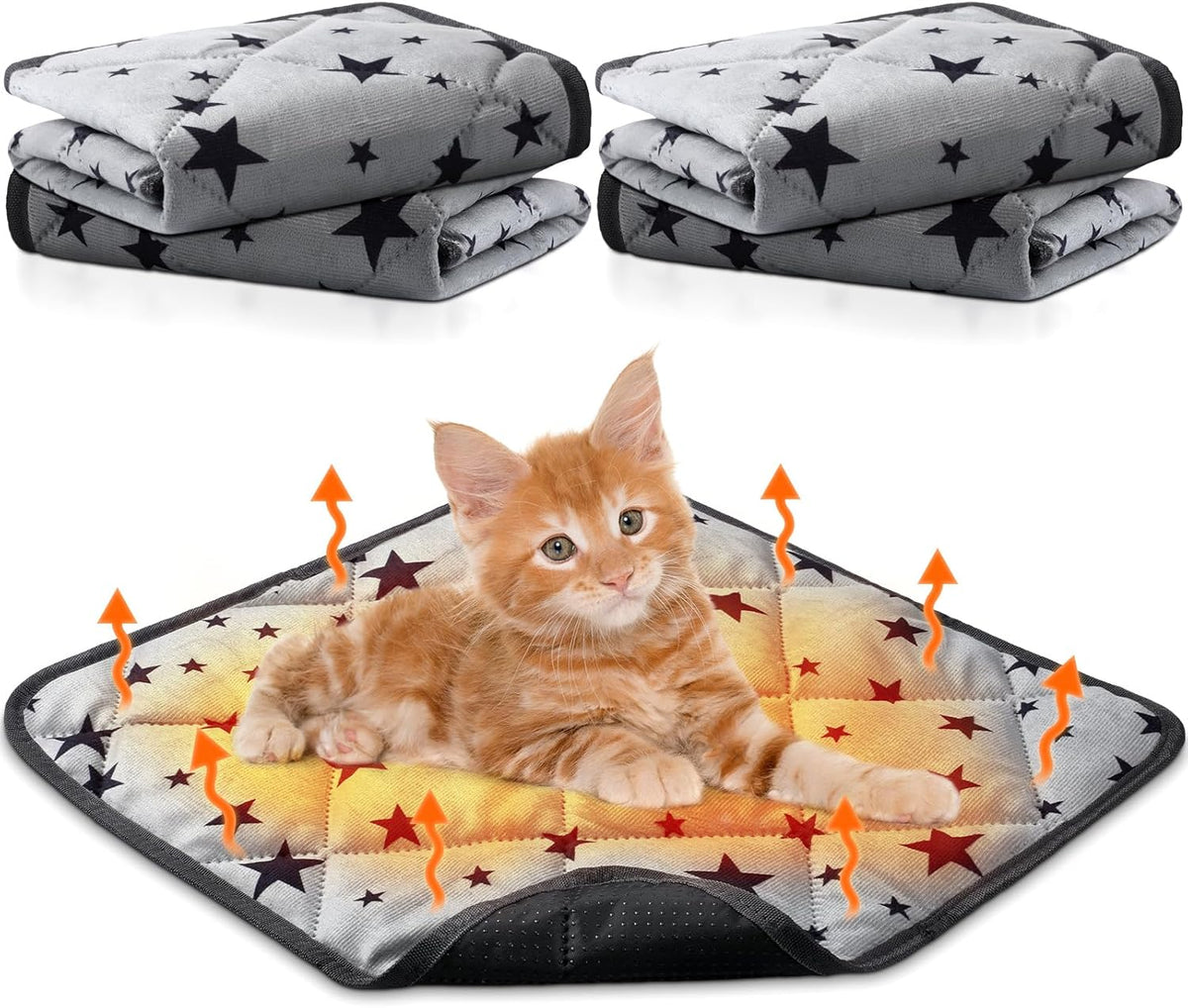 Namalu 4 Pack Self Warming Cat Bed Self Heating Cat Mat Star Pattern Soft Dog Crate Pad Thermal Pet Mat Anti Slip Kennel Dog Washable Warming Bed for Outdoor Indoor(18 x 24 Inch,Gray)