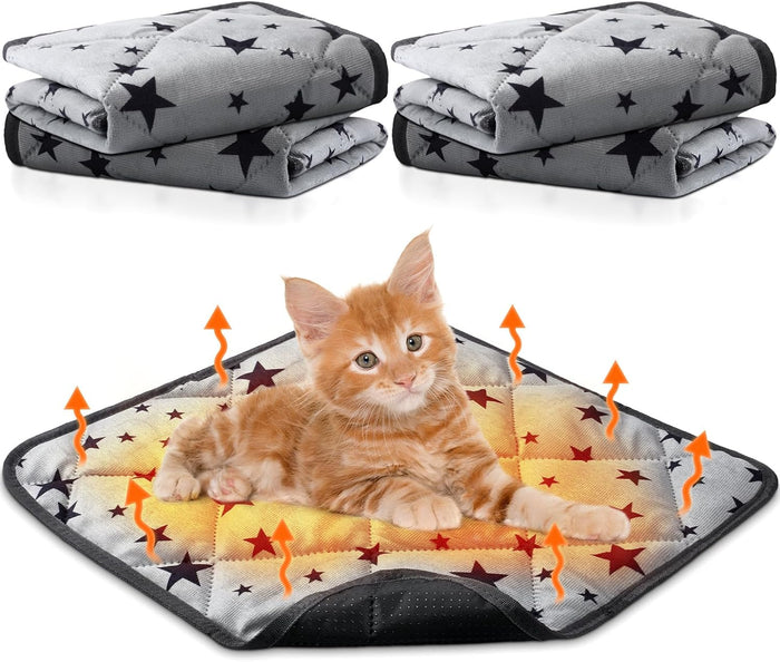Namalu 4 Pack Self Warming Cat Bed Self Heating Cat Mat Star Pattern Soft Dog Crate Pad Thermal Pet Mat Anti Slip Kennel Dog Washable Warming Bed for Outdoor Indoor(18 x 24 Inch,Gray)