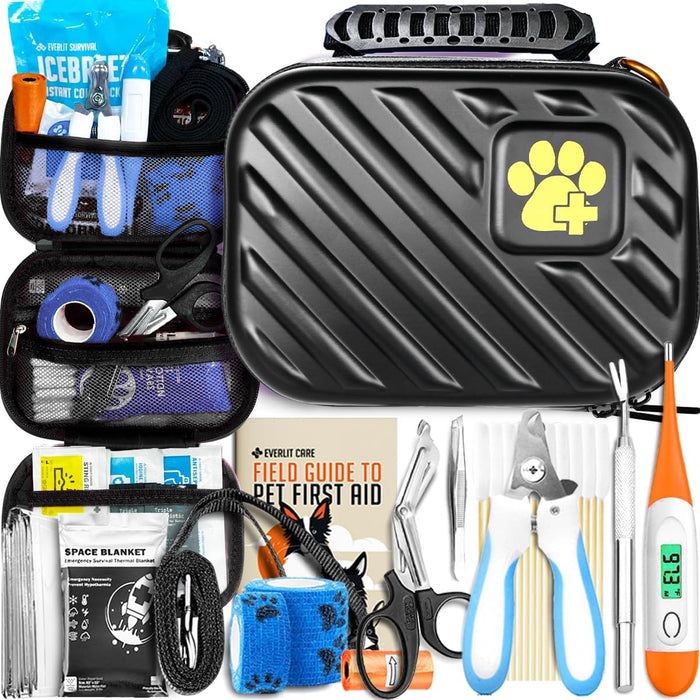 EVERLIT Pet Medic First Aid Kit | Vet-Approved Animal Care Kit with 95 Pcs Medical, Outdoor & Emergency Supplies to Treat Dogs, Cats | Travel-Friendly Compact Bag for Home, Car and Travel (Blue)