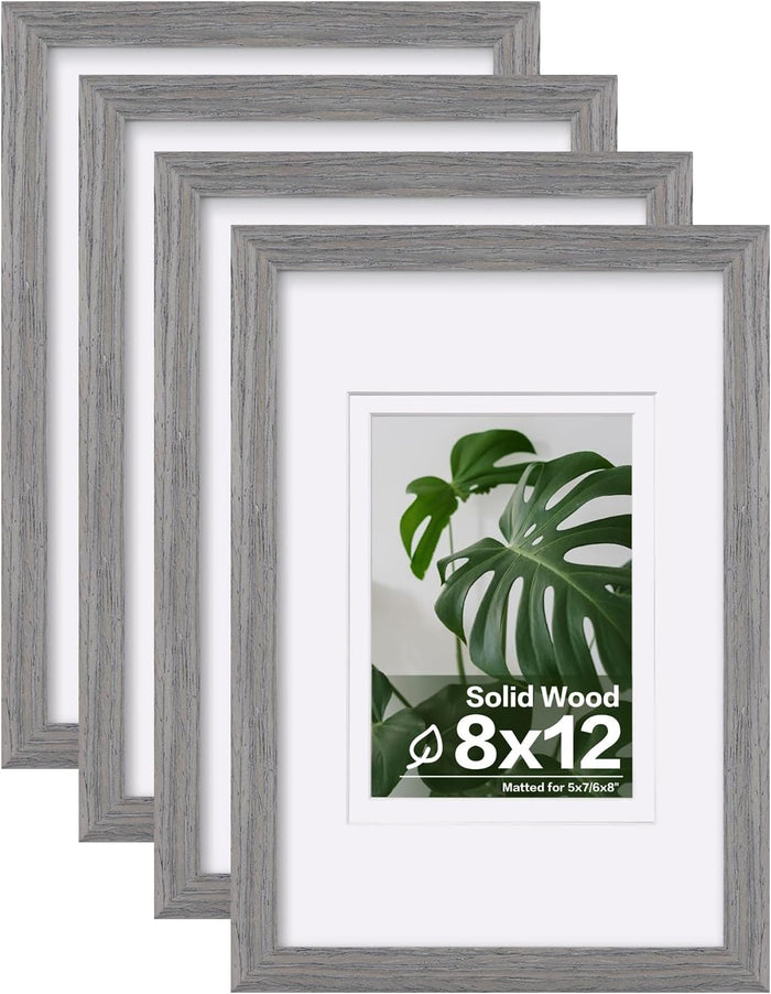 Egofine 8x10 Picture Frames Set of 4, Made of Solid Wood Covered by Plexiglass 4x6 and 5x7 with Mat or 8x10 without Mat, for Table Top Display and Wall Mounting Photo Frame Black