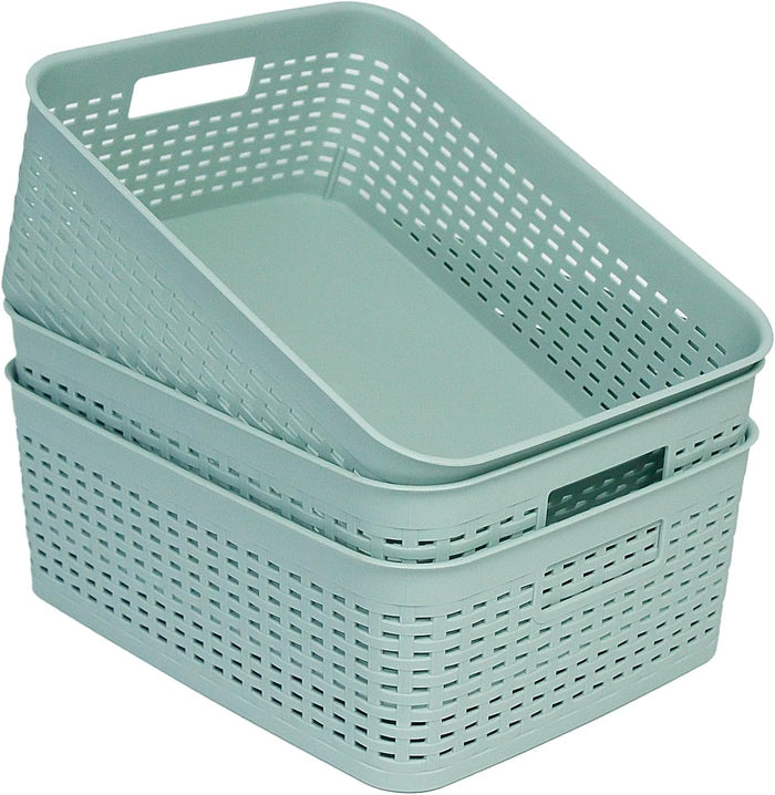 Soddeph Plastic Storage Baskets for Cabinets, Household Pantry Organization with Handle,Organizer Bins for Room,Bathrooms,Under-Sink,Kitchen (Black, S-3PACK)