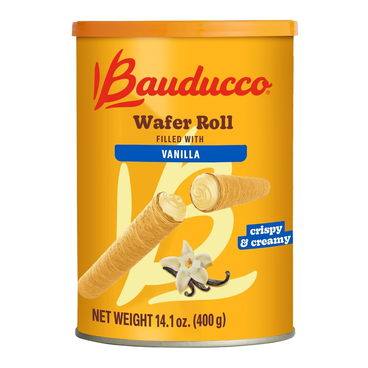 Bauducco Wafer Rolls, Vanilla, 14.1 oz (Pack of 1) - Crispy Cream-Filled Cookies - Gourmet Rolled Wafer Sticks - Premium Dessert Treat - Perfect for Coffee, Parties & Gift Baskets - Family Sharing Snack