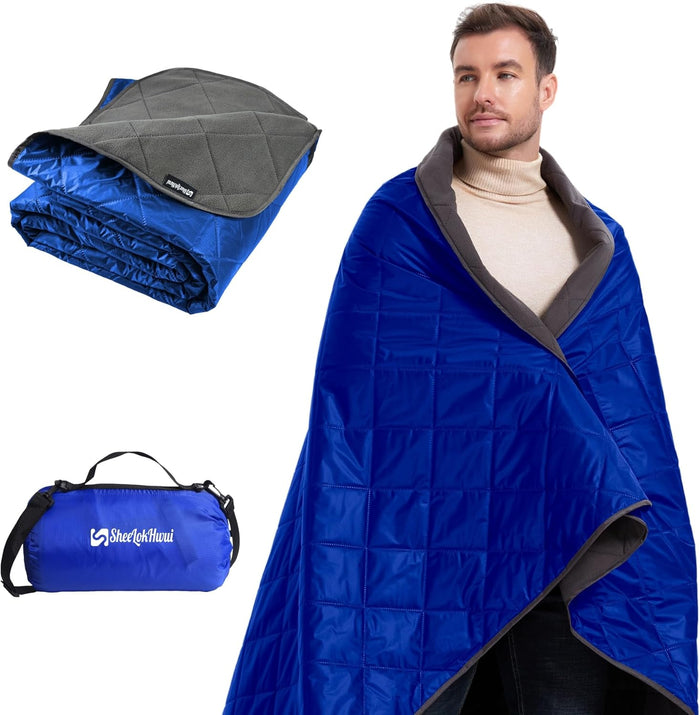 4-in-1 Large Camping Blankets - Waterproof, Windproof Fleece Outdoor Blankets for Stadium, Sports, Car, Concert - 81"x57", Portable (Dark Gray)