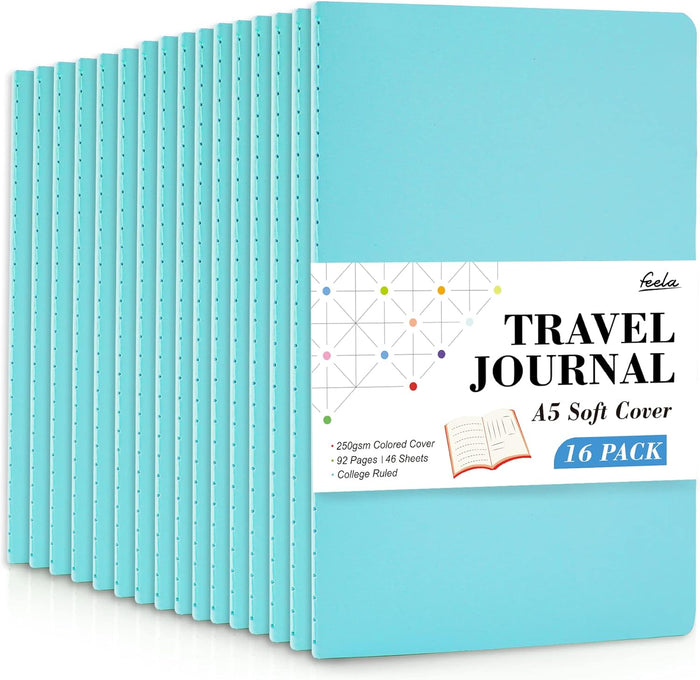 feela 16 Pack Soft Cover Journal Bulk, Lined Notebooks College Ruled for Work for Women Girl Writing, Blank Travel Journal Note Taking Notebook School Business Supplies, 8.2” x 5.5”, A5, Gray