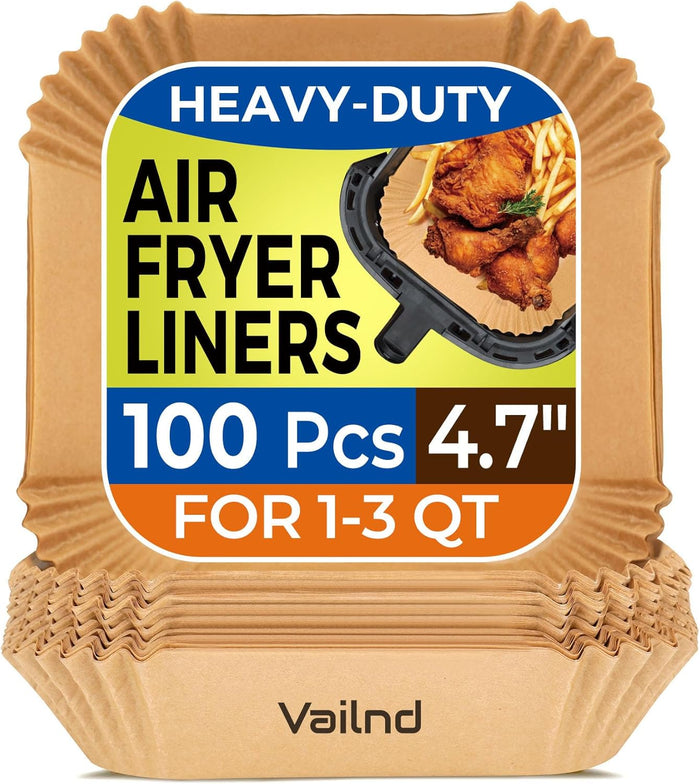 Air Fryer Paper Liners, 125Pcs Parchment Paper, Air Fryer Liners Disposable for Microwave, Non-Stick Air Fryer Liner Square Free of Bleach (8IN)