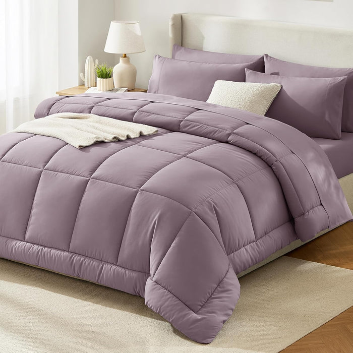 CozyLux Queen Comforter Set Terracotta, 7 Pieces Bed in a Bag, Burnt Orange Fall Comforter Queen Size, All Season Bedding Sets with Stitch Quilted Comforter, Flat Sheet, Fitted Sheet, Pillowcases