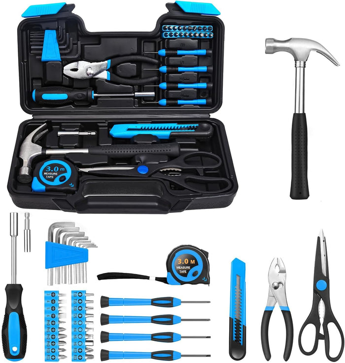 39 Piece All Purpose Basic Household Pink Tool Kit for Women - Small Tool Set with Toolbox Great for Home, Garage, Office and College Dormitory Use
