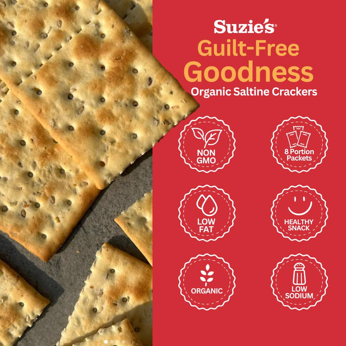 Suzie's Organic Rosemary Sesame Saltines Crackers|Healthy Gourmet Baked Vegan Snack for Adults & Children|Non GMO|12 Fresh Packs (96 individual Stay Fresh Packs) - 8.8oz Each