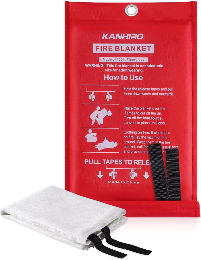 Emergency Fire Blanket for Home Kitchen - KANHIRO Fiberglass Fire Suppression Blanket Great for School, Fireplace, Grill, Car, Office, Warehouse (4 Pack, 39 in X 39 in)