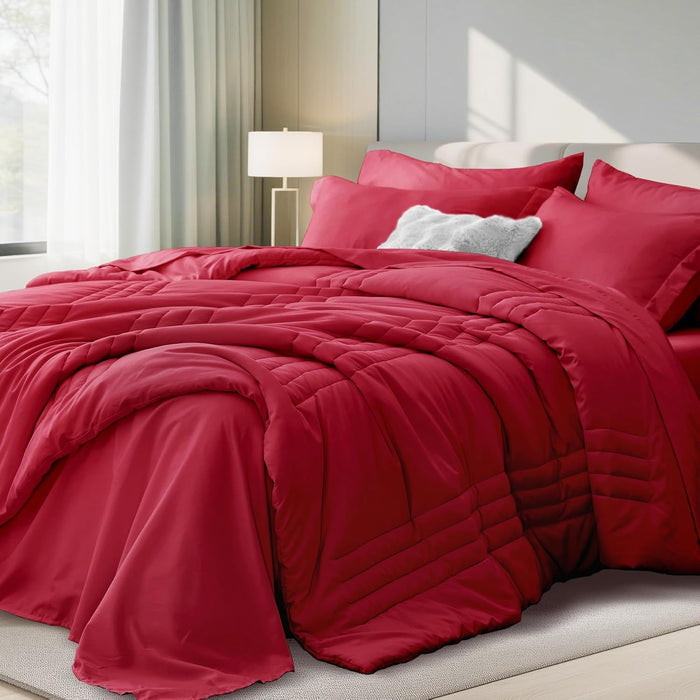 Queen Comforter Set Black - Bed in a Bag Queen Size 7 Pieces, Soft Bedding Set for All Seasons, Premium Queen Comforter Set with Comforter, Sheets, Pillowcases & Shams
