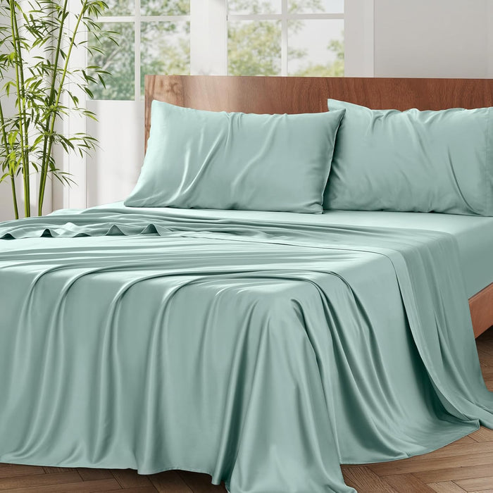 King Sheet Set, 100% Rayon Derived from Bamboo, 4-Piece, 16 Inch Deep Pockets, Cooling Sheets for King Size Bed Set, Breathable & Silky Soft, Hotel Bedding Sheets & Pillowcases, Baby Blue