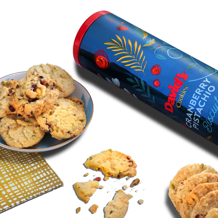 David's Cookies Cranberry Pistachio Biscuits Sweet Sampler Tin - Irresistible Crunch, Snacks And Bakery Treats - Ideal for Snacking And Gifting - Delicious Gourmet Food Gift For All Occasions 9.3oz