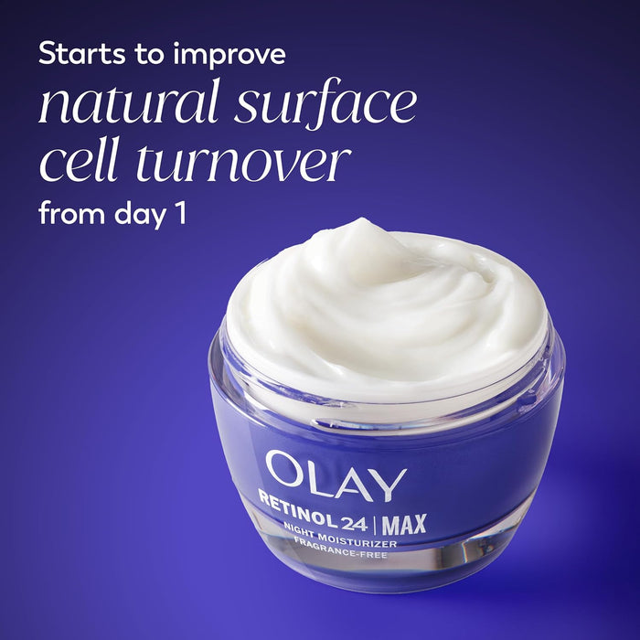 Olay Retinol Night Cream for Women, MAX, Anti-Aging Face Moisturizer, Fragrance-Free, Gift for Women, Non Greasy - Anti-Wrinkle, Hydrating Skin Care - Triple Collagen Cream, Niacinamide, 1.7oz