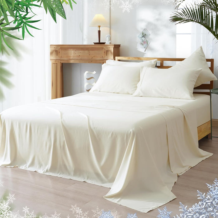 PHF Cooling Sheets Set California King Size, Rayon Derived from Bamboo & Polyester, Breathable & Wrinkle Free Silky Soft Bed Sheets, Wider Elastic Band 16" Deep Pocket Sheets & Pillowcase, Sage Green