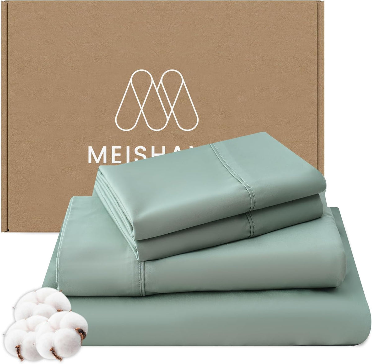 MEISHANG 1000 Thread Count Egyptian Cotton Sheets King - 100% Egyptian Cotton Sheet Set, Sateen Weave, Soft & Breathable, 16" Deep Pockets - 4 Piece (King, Dark Green)