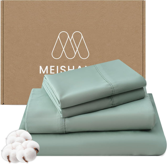 MEISHANG 1000 Thread Count Egyptian Cotton Sheets Queen - 100% Egyptian Cotton Sheet Set, Sateen Weave, Soft & Breathable, 16" Deep Pockets - 4 Piece (Queen, Olive Green)